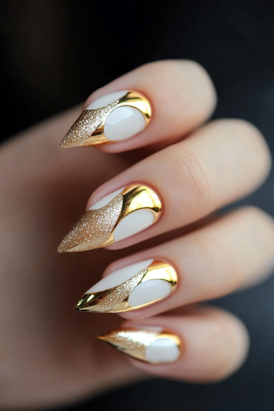 10. Gold French Tip Ombré (White And Gold Nail Design Ideas) - White And Gold Nail Design Ideas