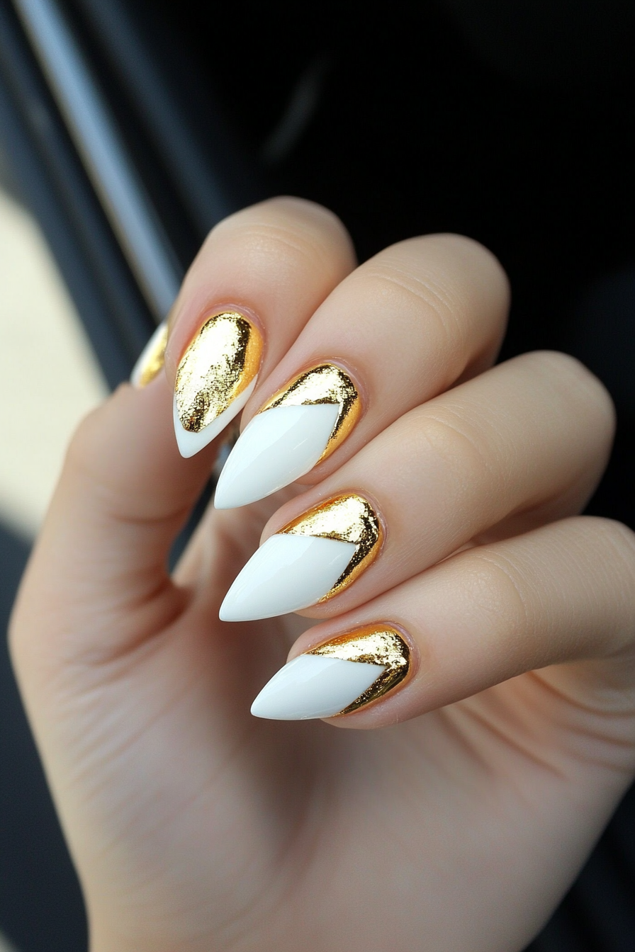 13. Gold French Tips with White Base (White And Gold Nail Design Ideas) - White And Gold Nail Design Ideas