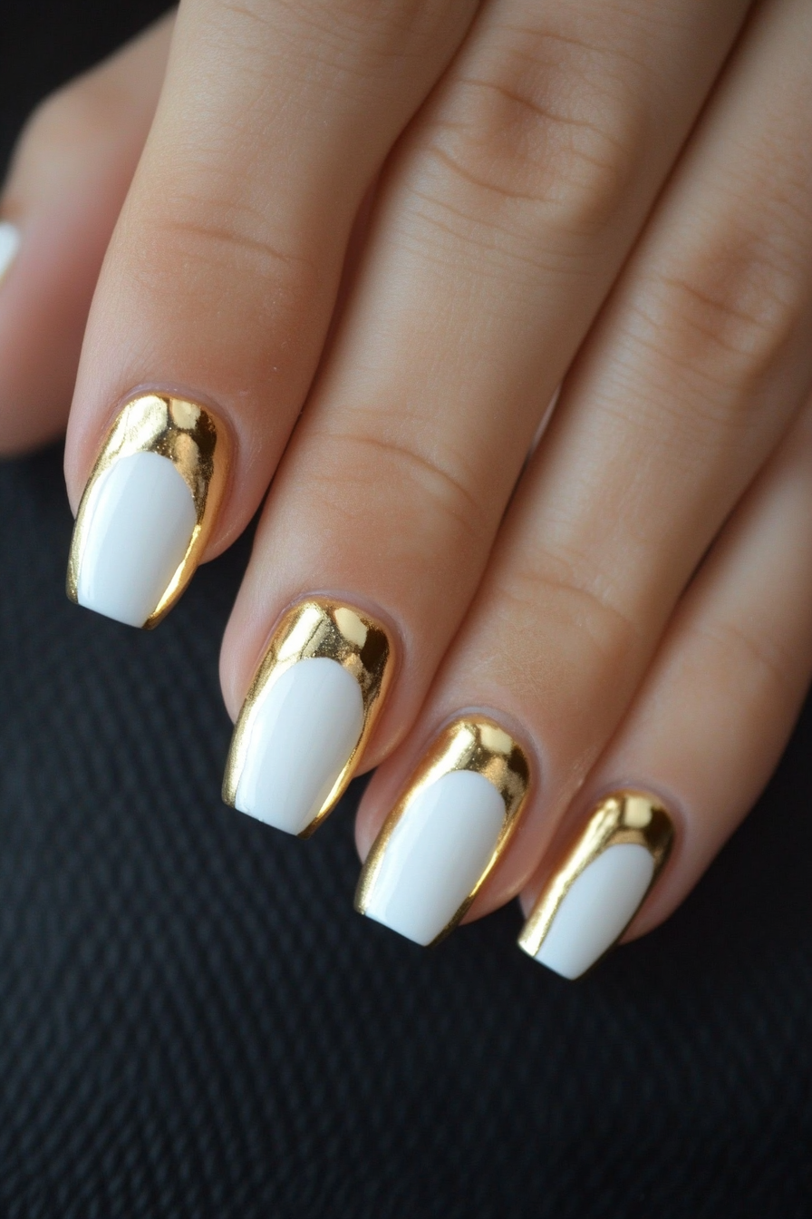 24. Gold Ombre with White Tips (White And Gold Nail Design Ideas) - White And Gold Nail Design Ideas