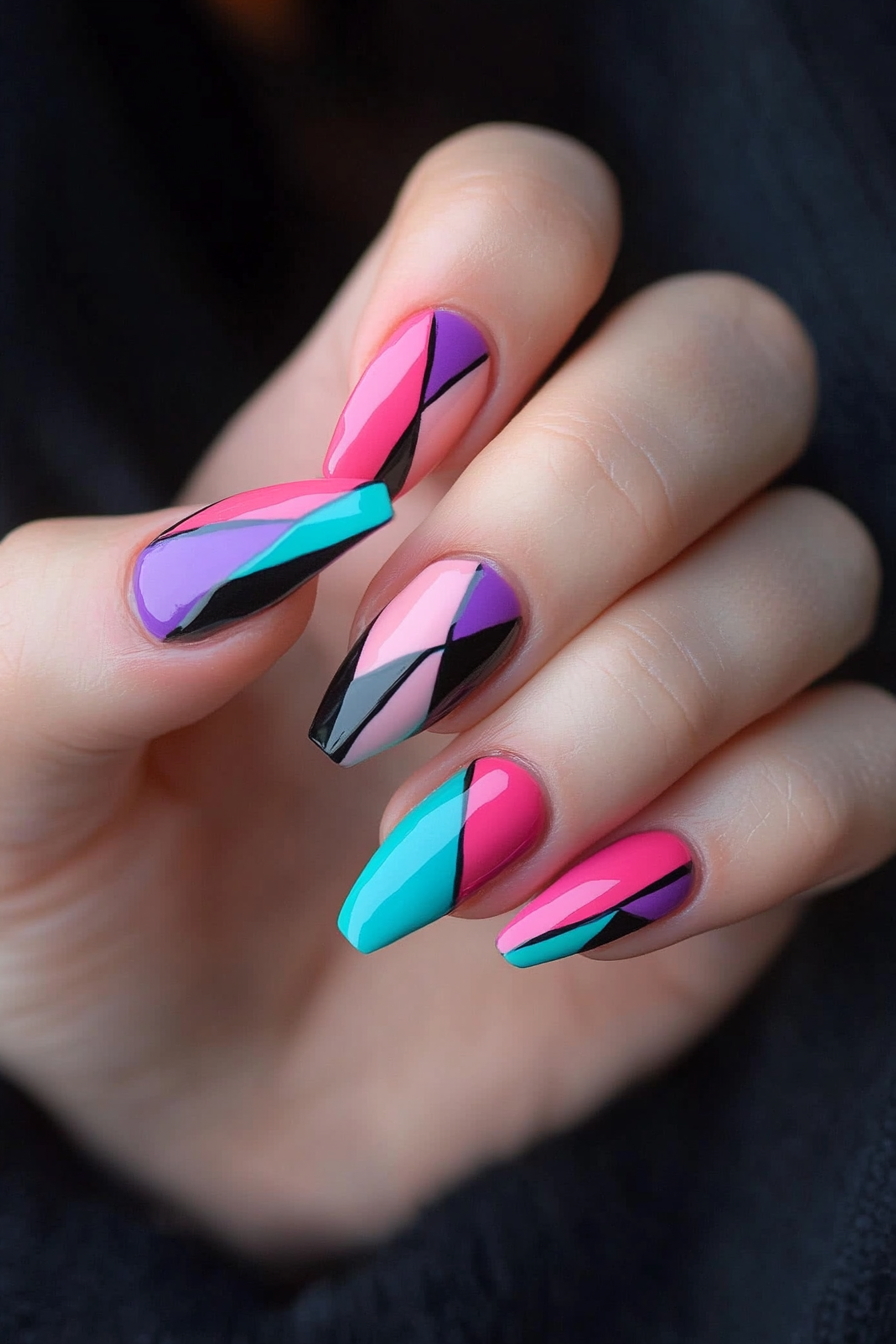 7. Color Block Nails (90S Nail Design Ideas) - 90S Nail Design Ideas