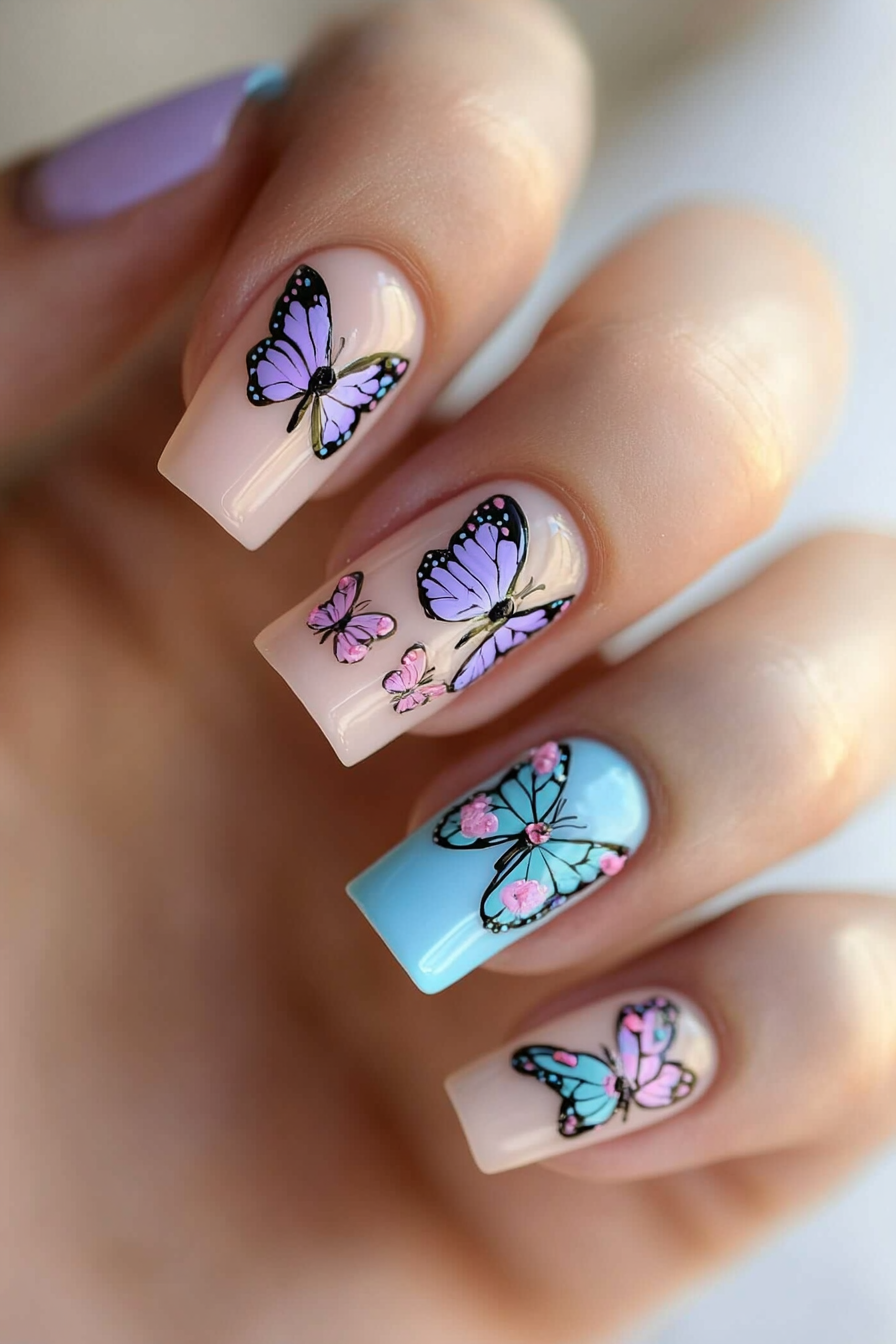 16. Butterfly Accent (90S Nail Design Ideas) - 90S Nail Design Ideas