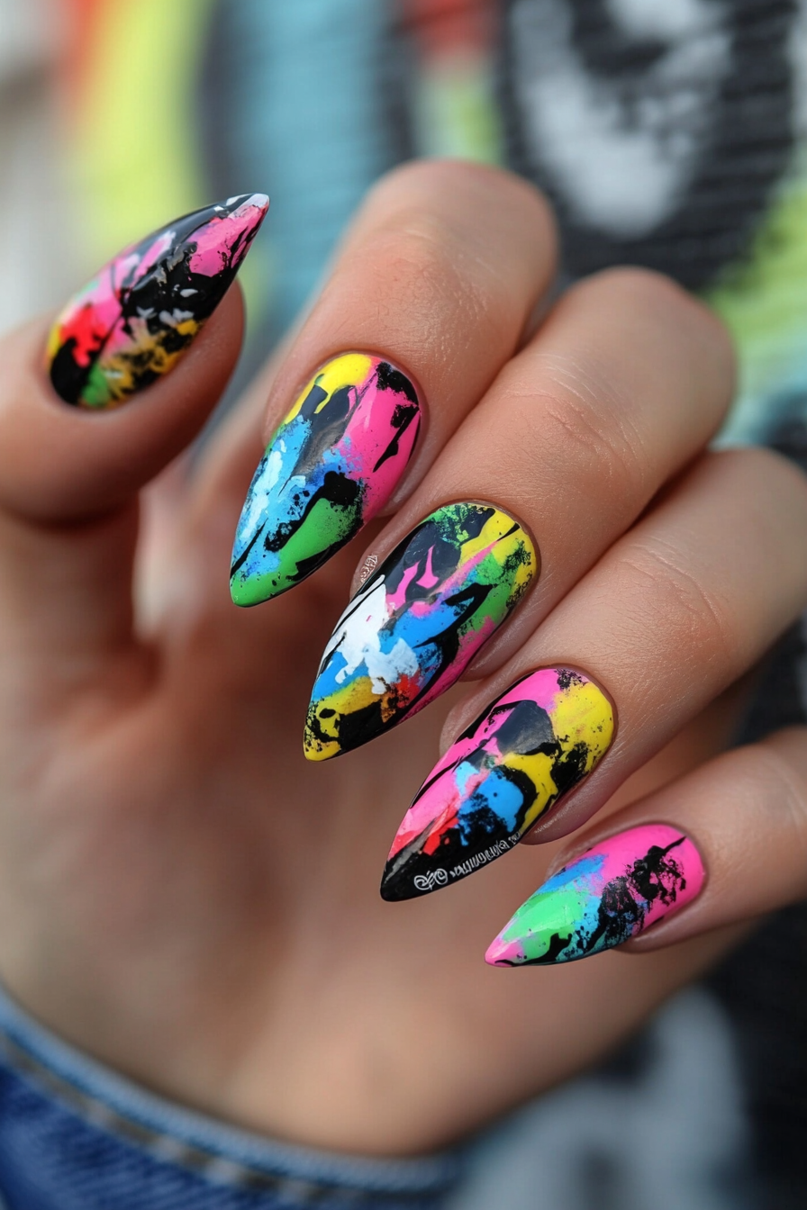 17. Graffiti Nails (90S Nail Design Ideas) - 90S Nail Design Ideas