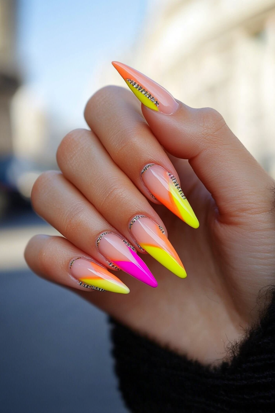 19. Neon French Tips (90S Nail Design Ideas) - 90S Nail Design Ideas