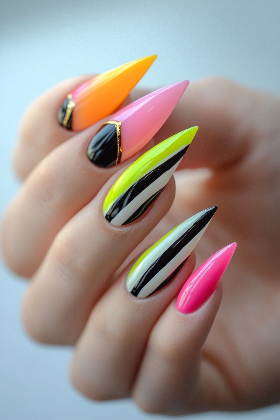 20. Striped Design (90S Nail Design Ideas) - 90S Nail Design Ideas