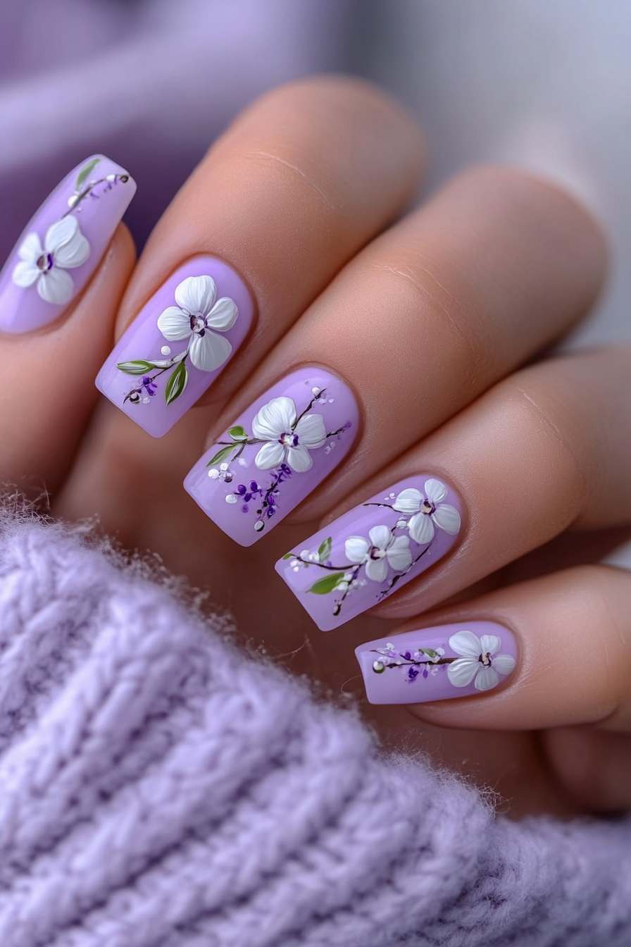 1. Soft Lavender Blossoms (April Nail Design Ideas) - April Nail Design Ideas