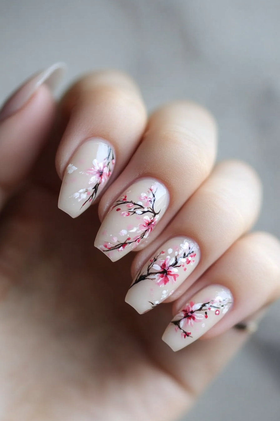 8. Cherry Blossom Kiss (April Nail Design Ideas) - April Nail Design Ideas
