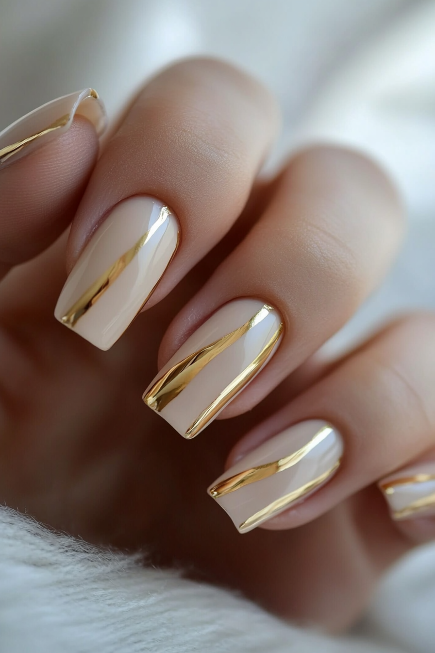 11. Golden Stripes (April Nail Design Ideas) - April Nail Design Ideas