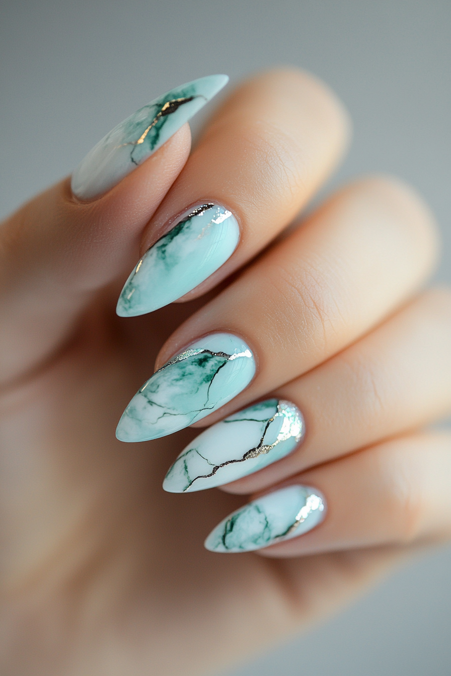15. Icy Mint Marble (April Nail Design Ideas) - April Nail Design Ideas