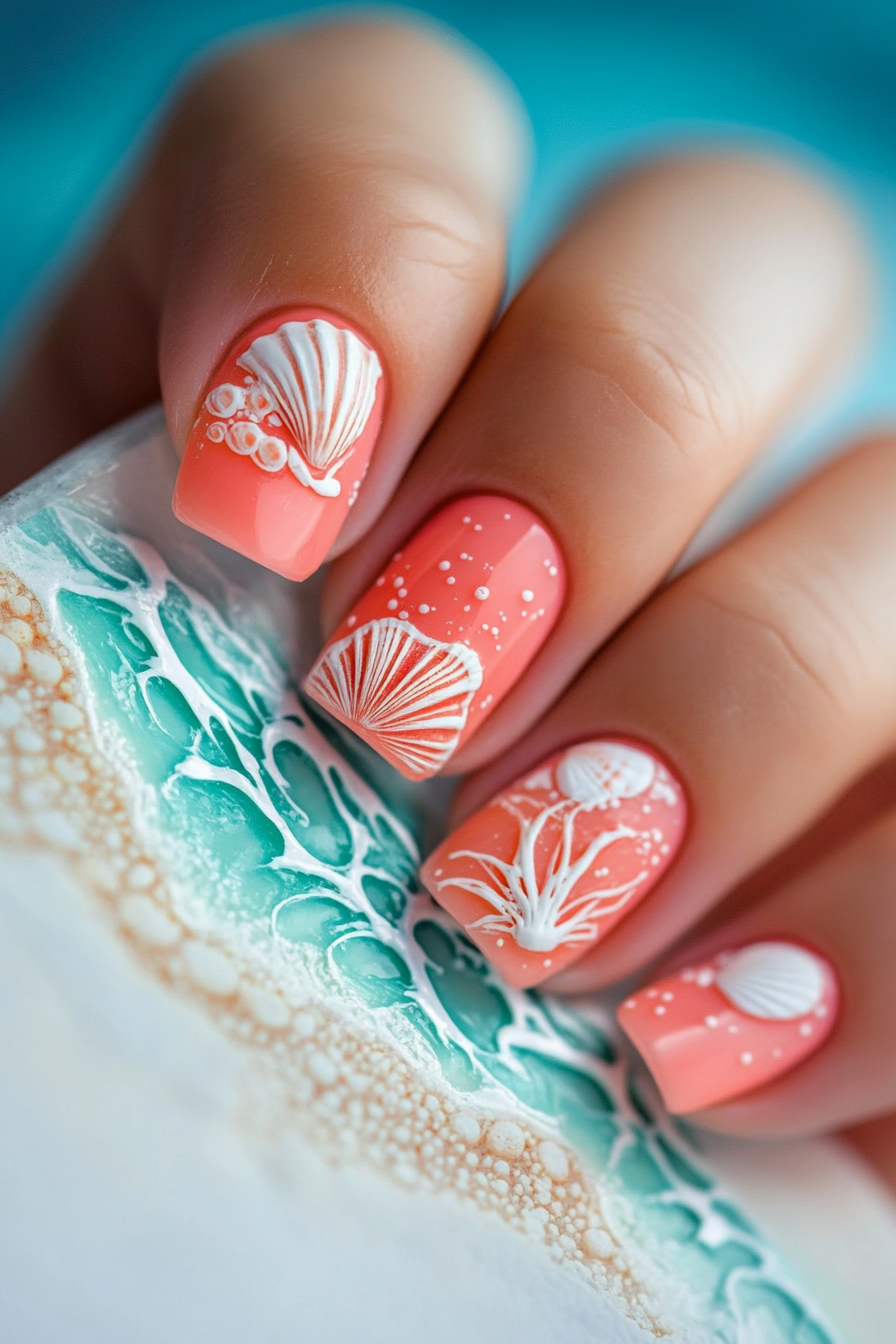 3. Coral Reef (August Nail Design Ideas) - August Nail Design Ideas