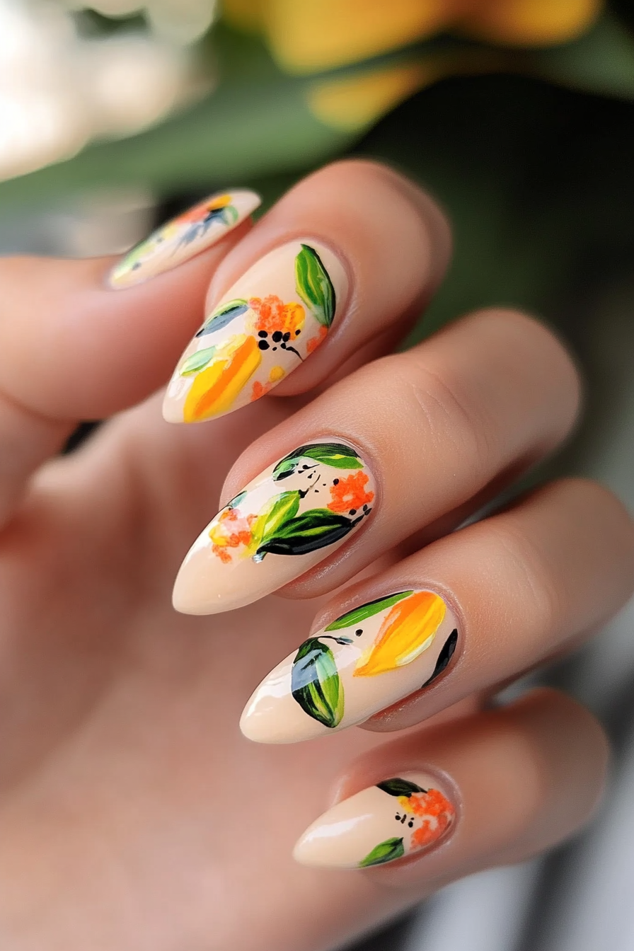 6. Citrus Pop (August Nail Design Ideas) - August Nail Design Ideas