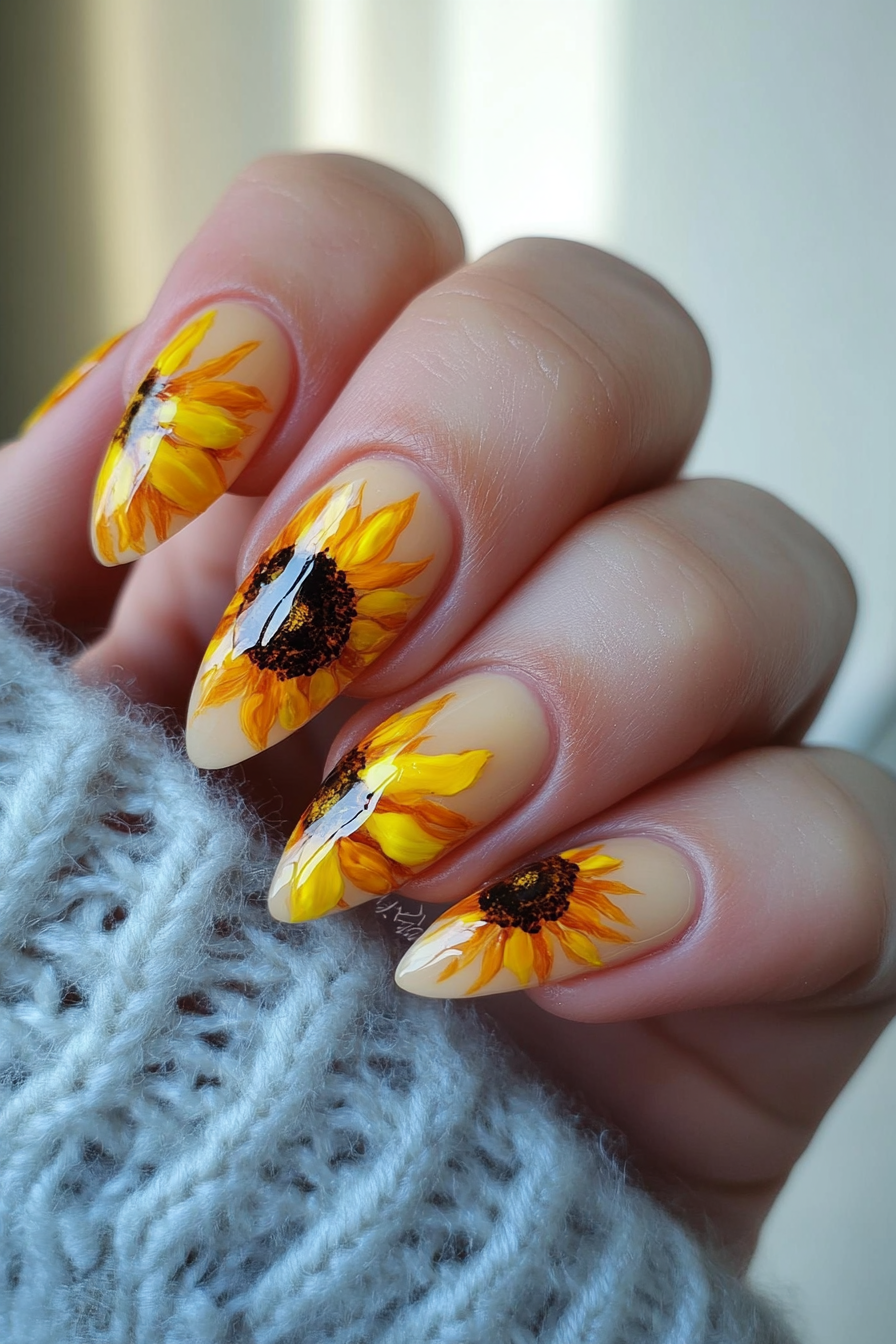9. Sunflower Dreams (August Nail Design Ideas) - August Nail Design Ideas