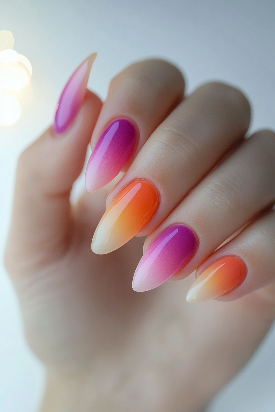 11. Beach Sunset Ombre (August Nail Design Ideas) - August Nail Design Ideas