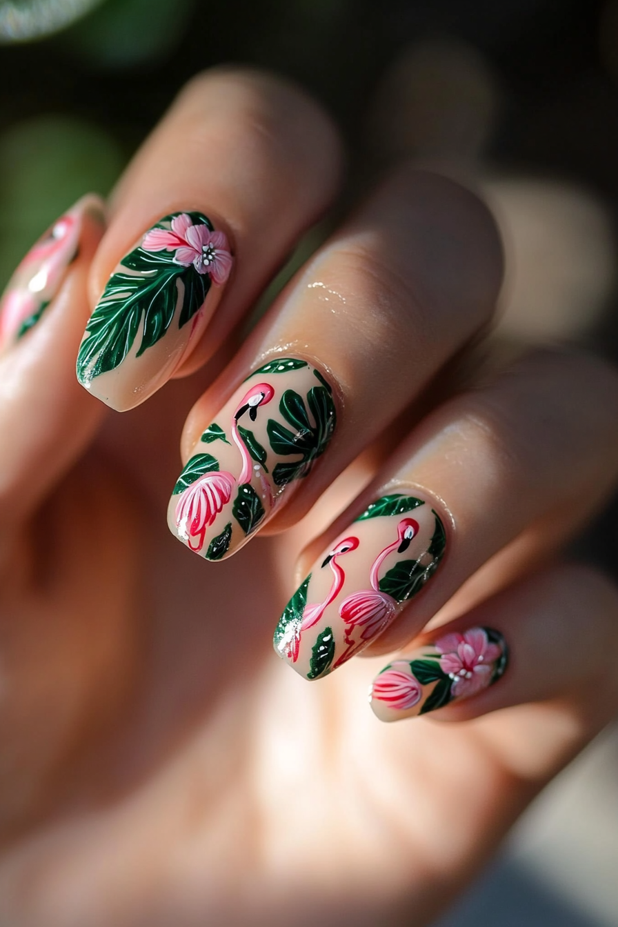 13. Flamingo Fun (August Nail Design Ideas) - August Nail Design Ideas