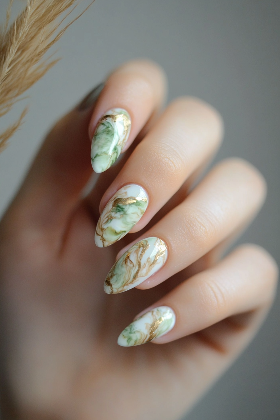 17. Minted Marble (August Nail Design Ideas) - August Nail Design Ideas