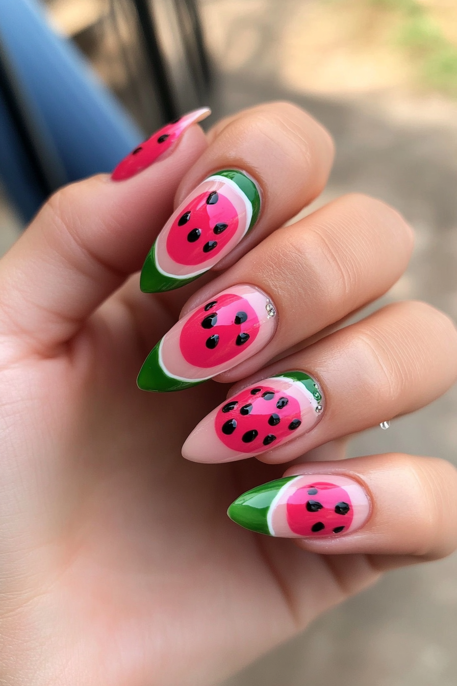 19. Watermelon Slice (August Nail Design Ideas) - August Nail Design Ideas