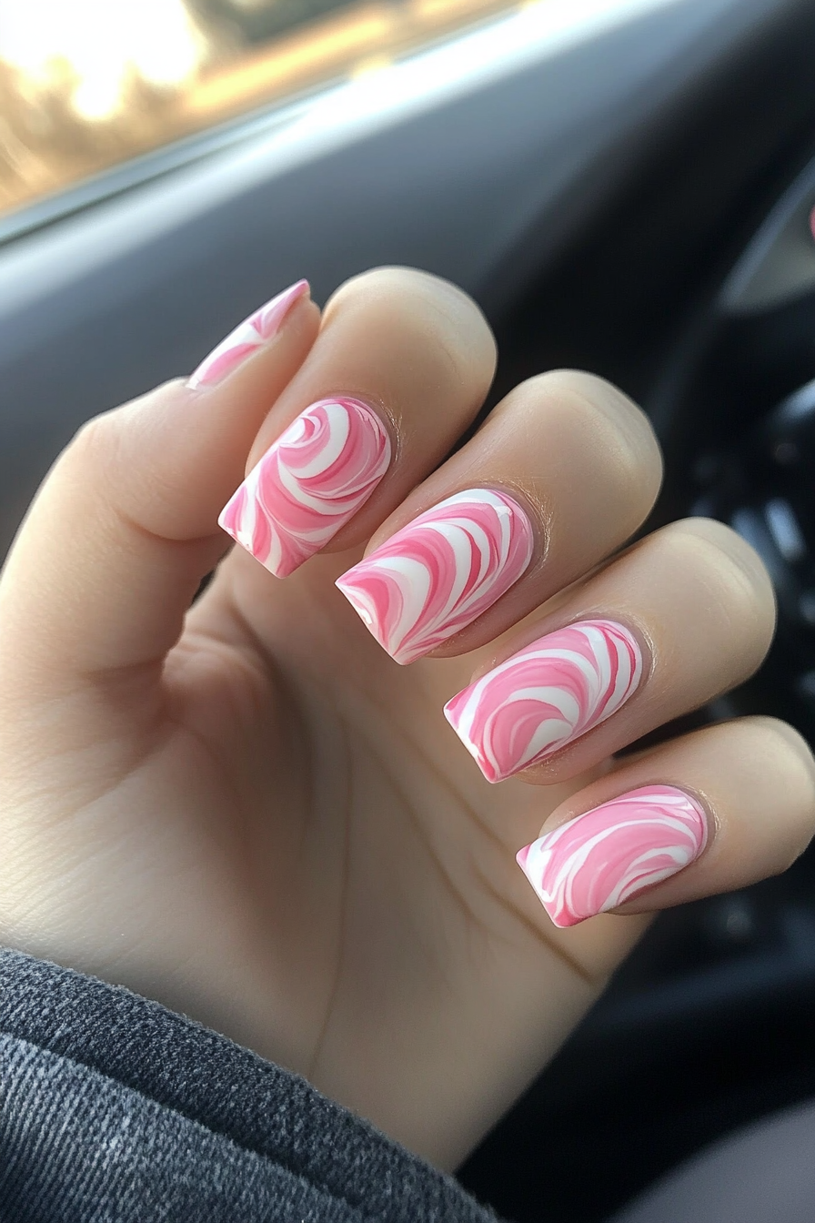 26. Pink Lemonade Swirl (August Nail Design Ideas) - August Nail Design Ideas