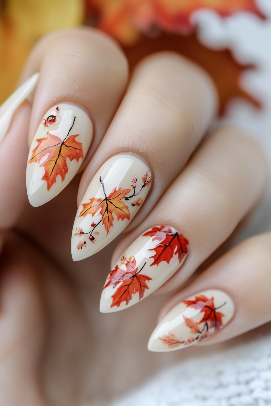 7. Maple Leaf Elegance (Autumn Nail Design Ideas) - Autumn Nail Design Ideas