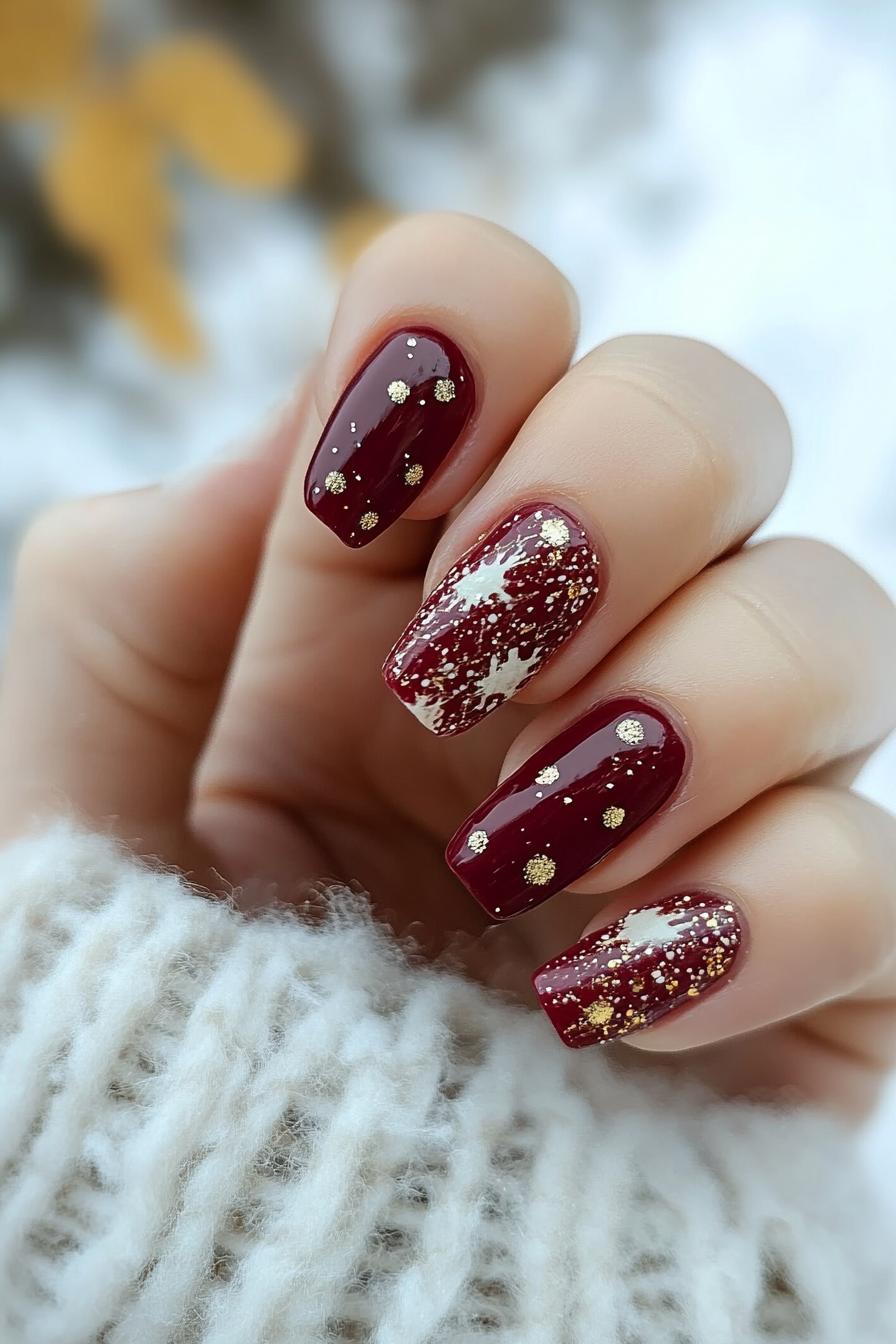 10. Burgundy and Gold Charm (Autumn Nail Design Ideas) - Autumn Nail Design Ideas