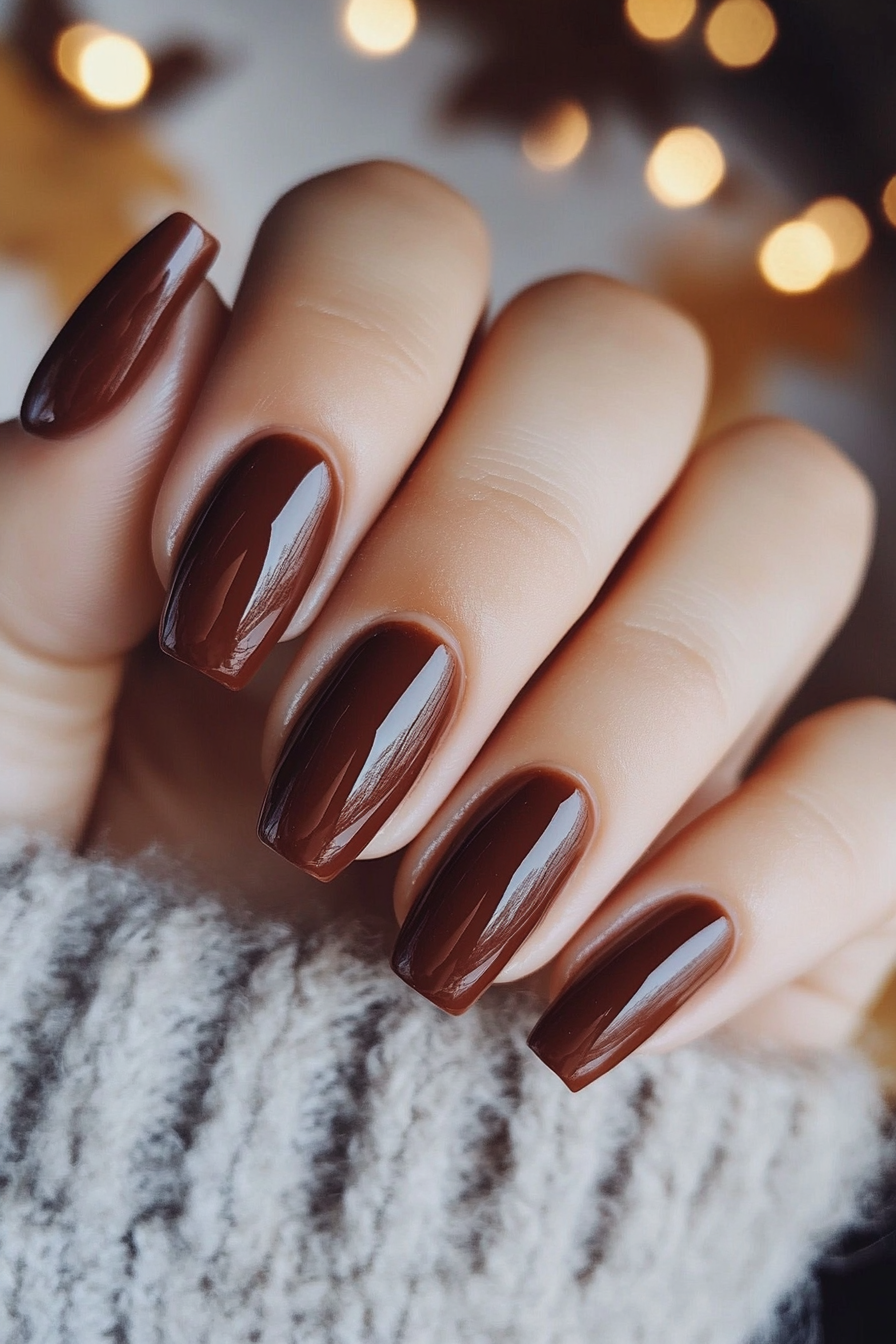 19. Chestnut Brown Elegance (Autumn Nail Design Ideas) - Autumn Nail Design Ideas