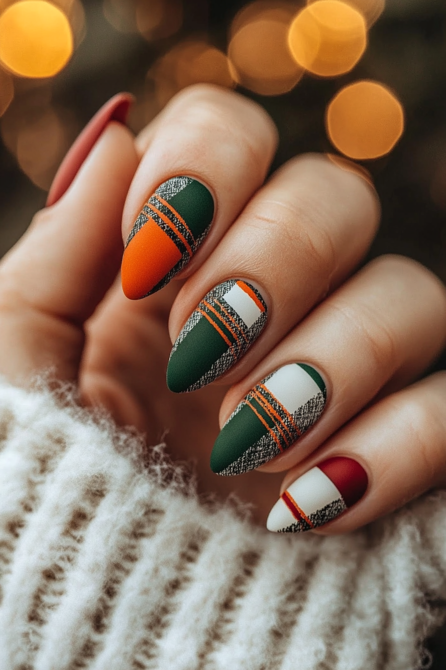 20. Vintage Plaid Chic (Autumn Nail Design Ideas) - Autumn Nail Design Ideas