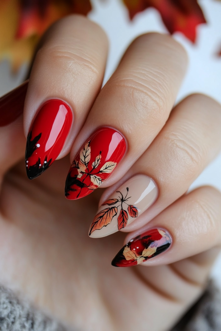 25. Rusty Red Leaves (Autumn Nail Design Ideas) - Autumn Nail Design Ideas