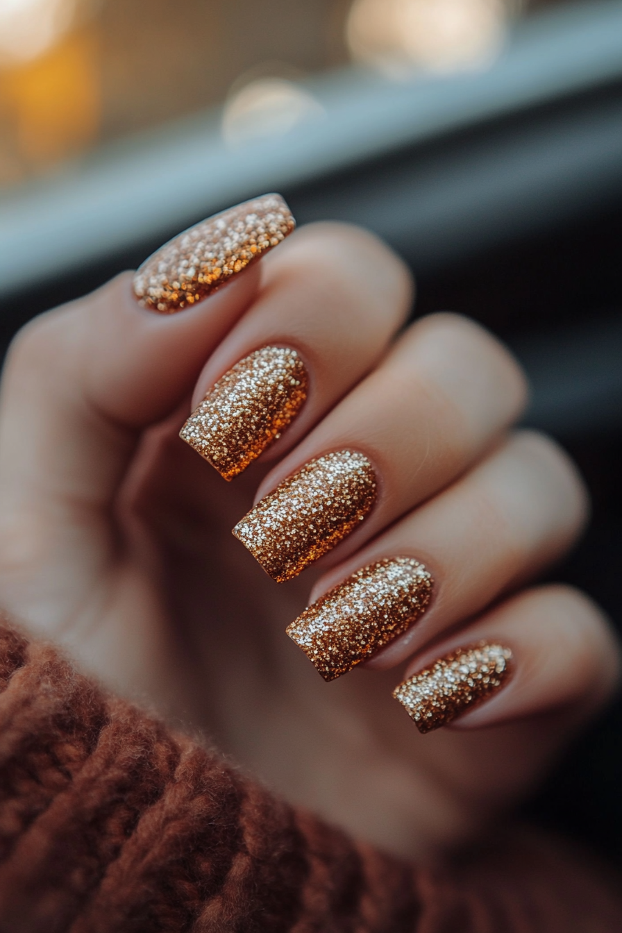 27. Golden Hour Glitter (Autumn Nail Design Ideas) - Autumn Nail Design Ideas