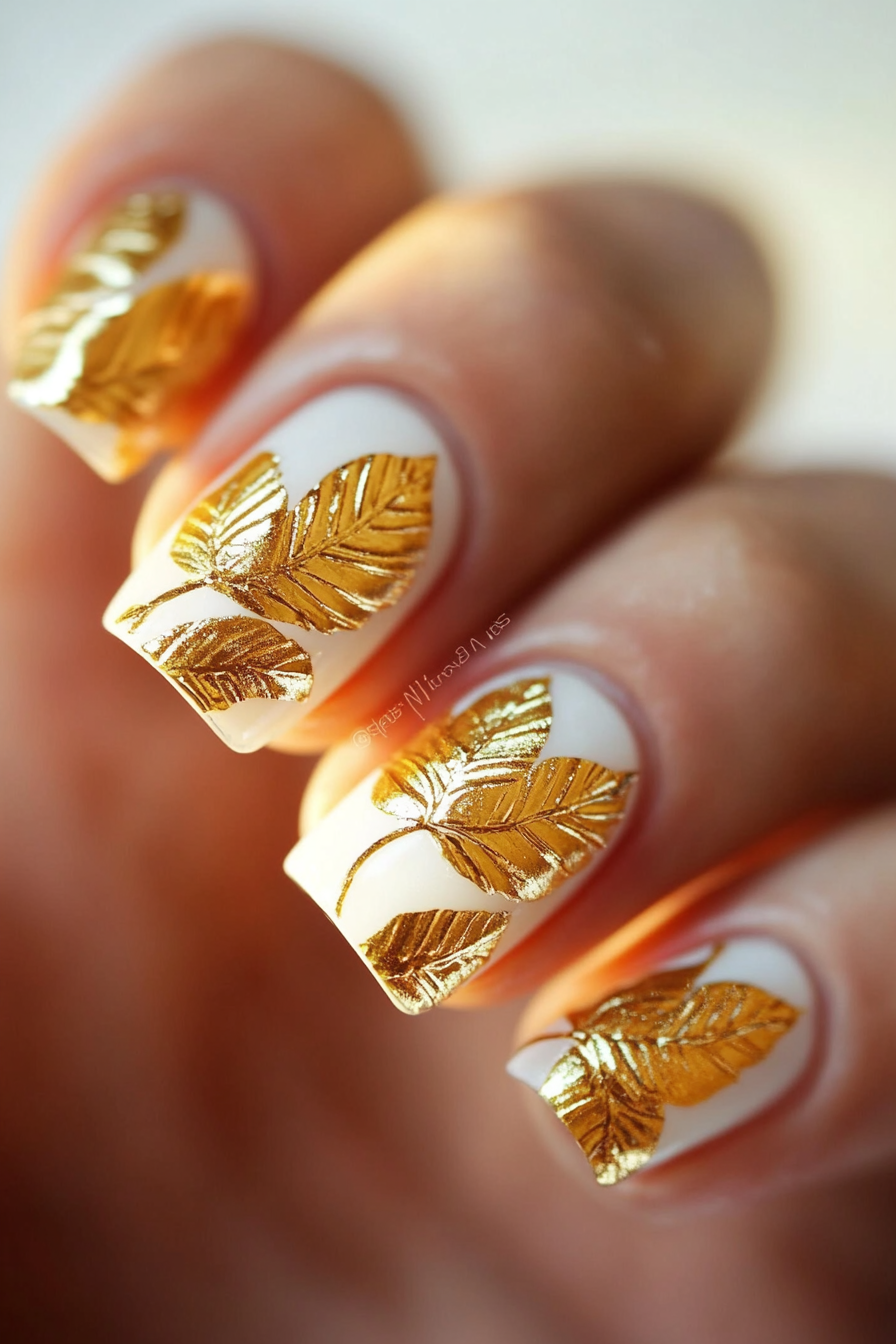 5. Golden Leaves (Awesome Nail Design Ideas) - Awesome Nail Design Ideas