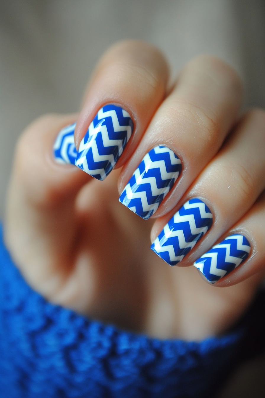 14. Bold Blue Chevron (Awesome Nail Design Ideas) - Awesome Nail Design Ideas