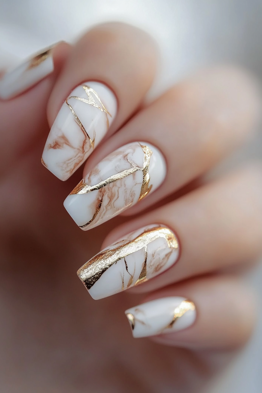 17. Marble & Gold Stripes (Awesome Nail Design Ideas) - Awesome Nail Design Ideas