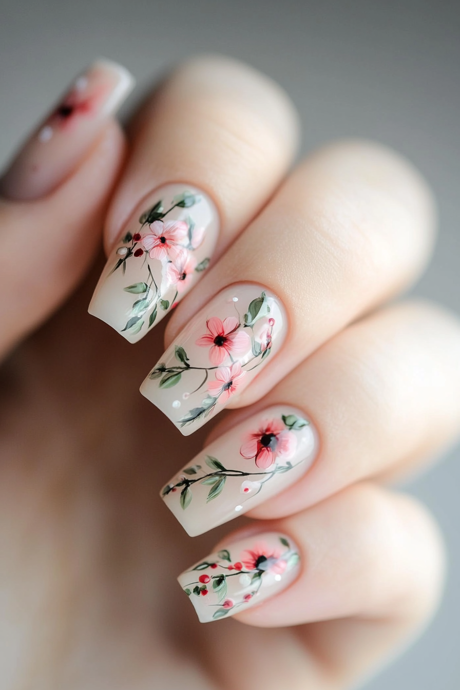 24. Soft Pink Floral (Awesome Nail Design Ideas) - Awesome Nail Design Ideas