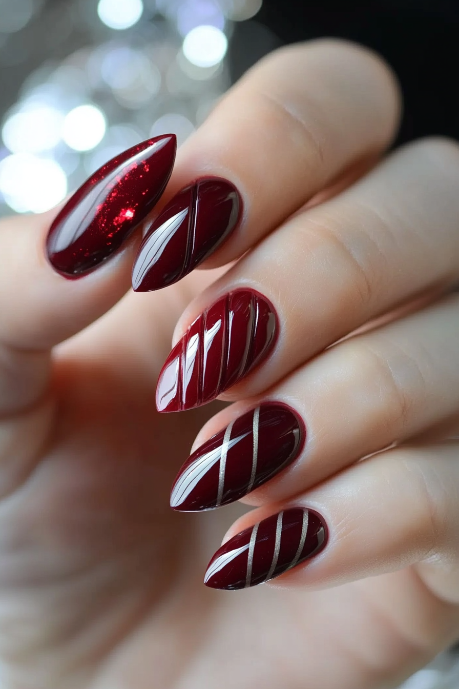 25. Bold Maroon Stripes (Awesome Nail Design Ideas) - Awesome Nail Design Ideas