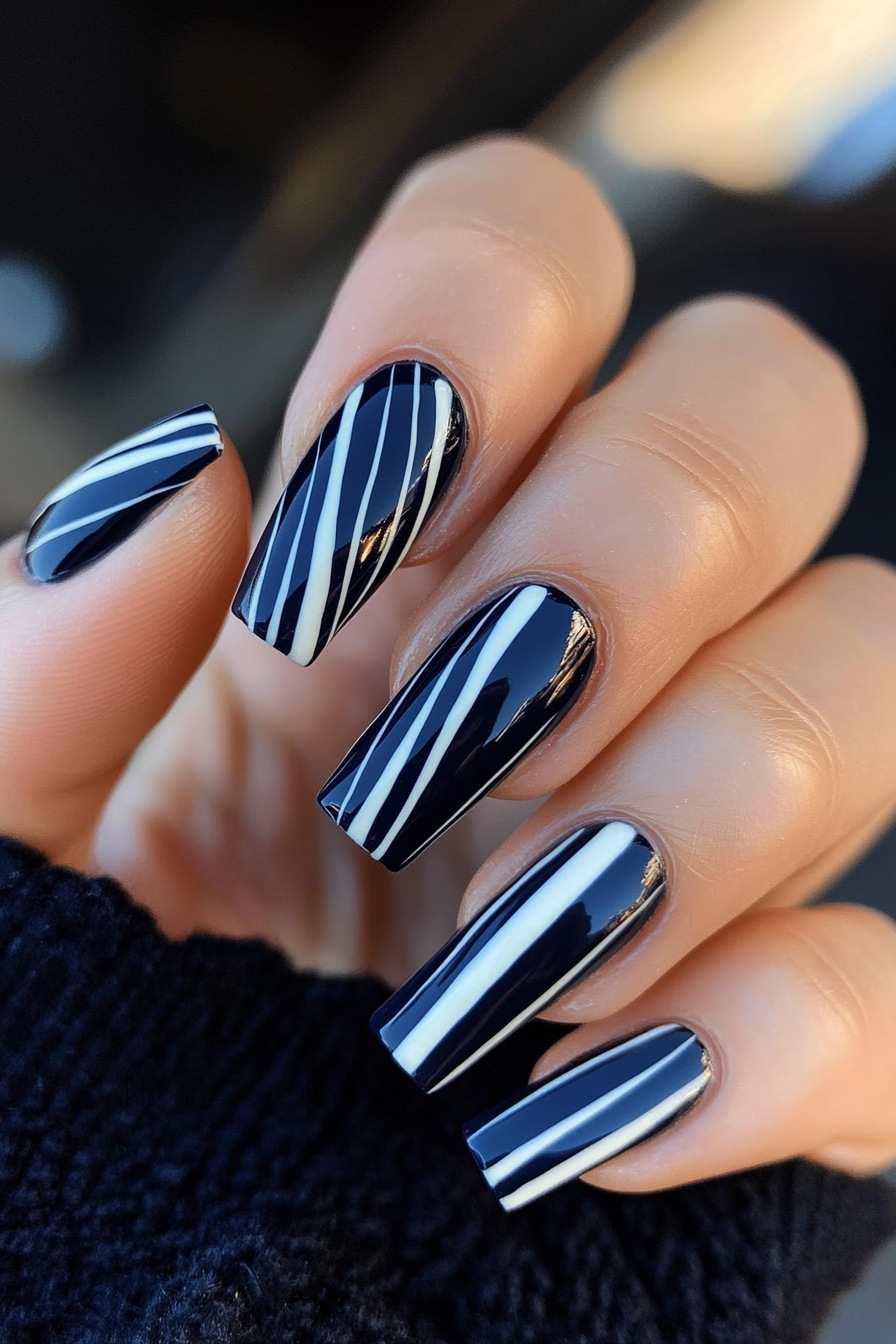 6. Subtle Stripes (Blue And White Nail Design Ideas) - Blue And White Nail Design Ideas