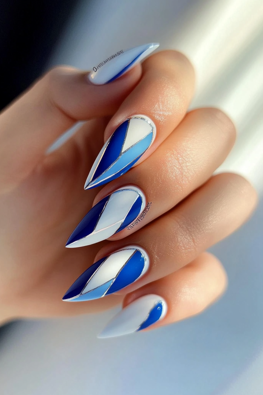 7. Geometric Angles (Blue And White Nail Design Ideas) - Blue And White Nail Design Ideas