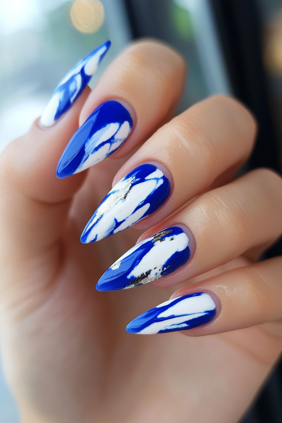 9. Abstract Art (Blue And White Nail Design Ideas) - Blue And White Nail Design Ideas