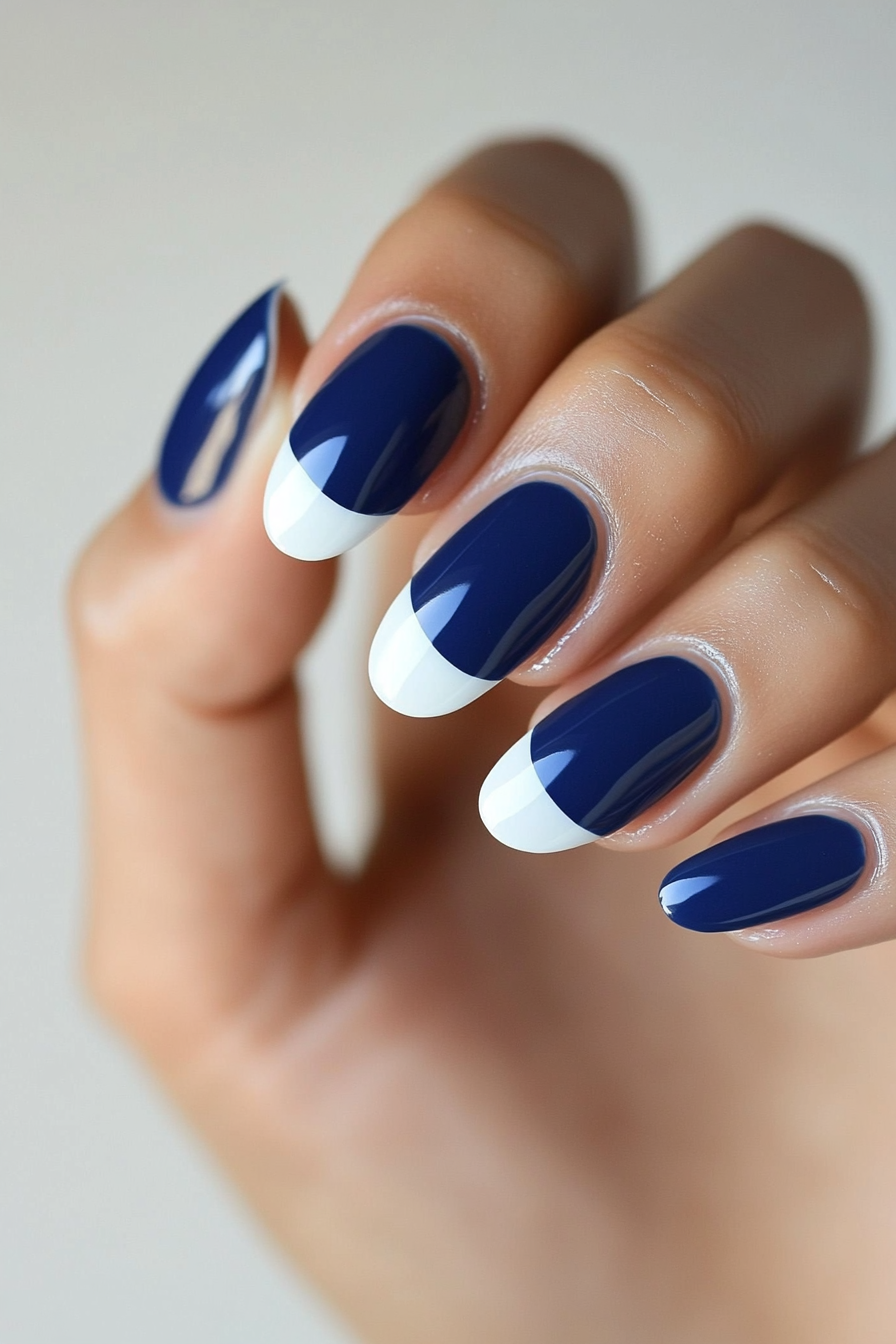 13. Minimalist Moon (Blue And White Nail Design Ideas) - Blue And White Nail Design Ideas