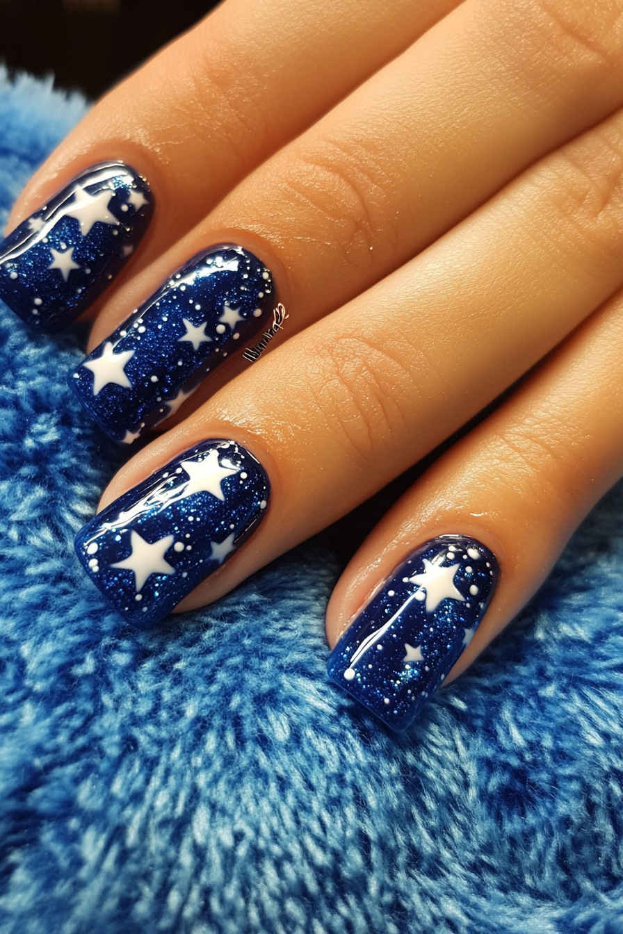 14. Starry Night (Blue And White Nail Design Ideas) - Blue And White Nail Design Ideas