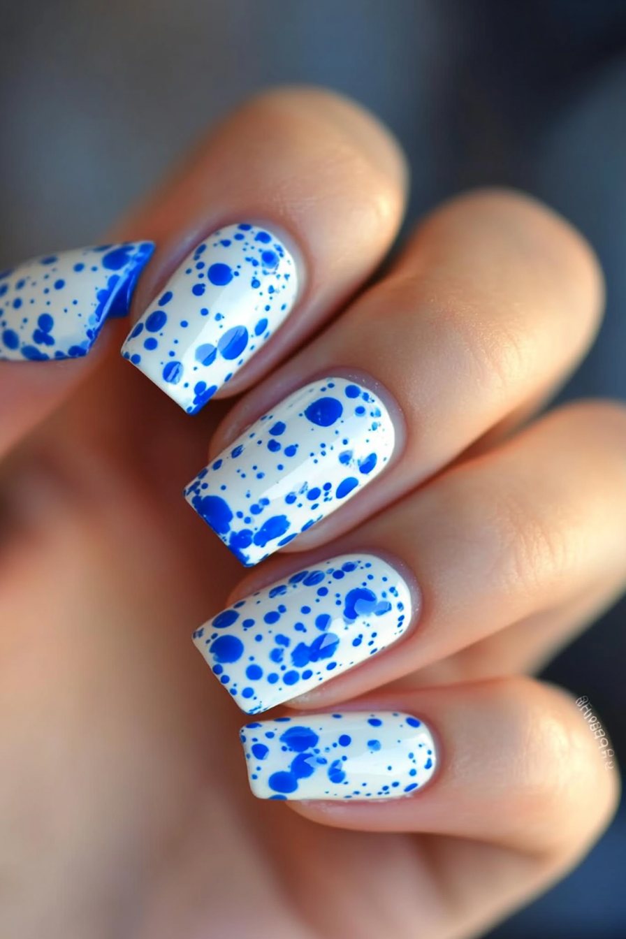 18. Spotted Design (Blue And White Nail Design Ideas) - Blue And White Nail Design Ideas
