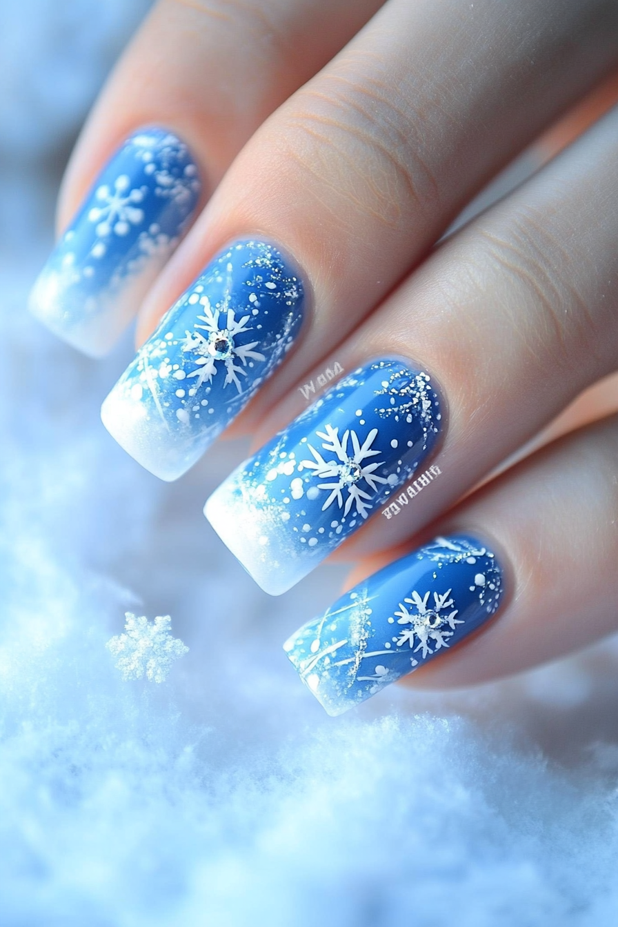 22. Frosted Touch (Blue And White Nail Design Ideas) - Blue And White Nail Design Ideas